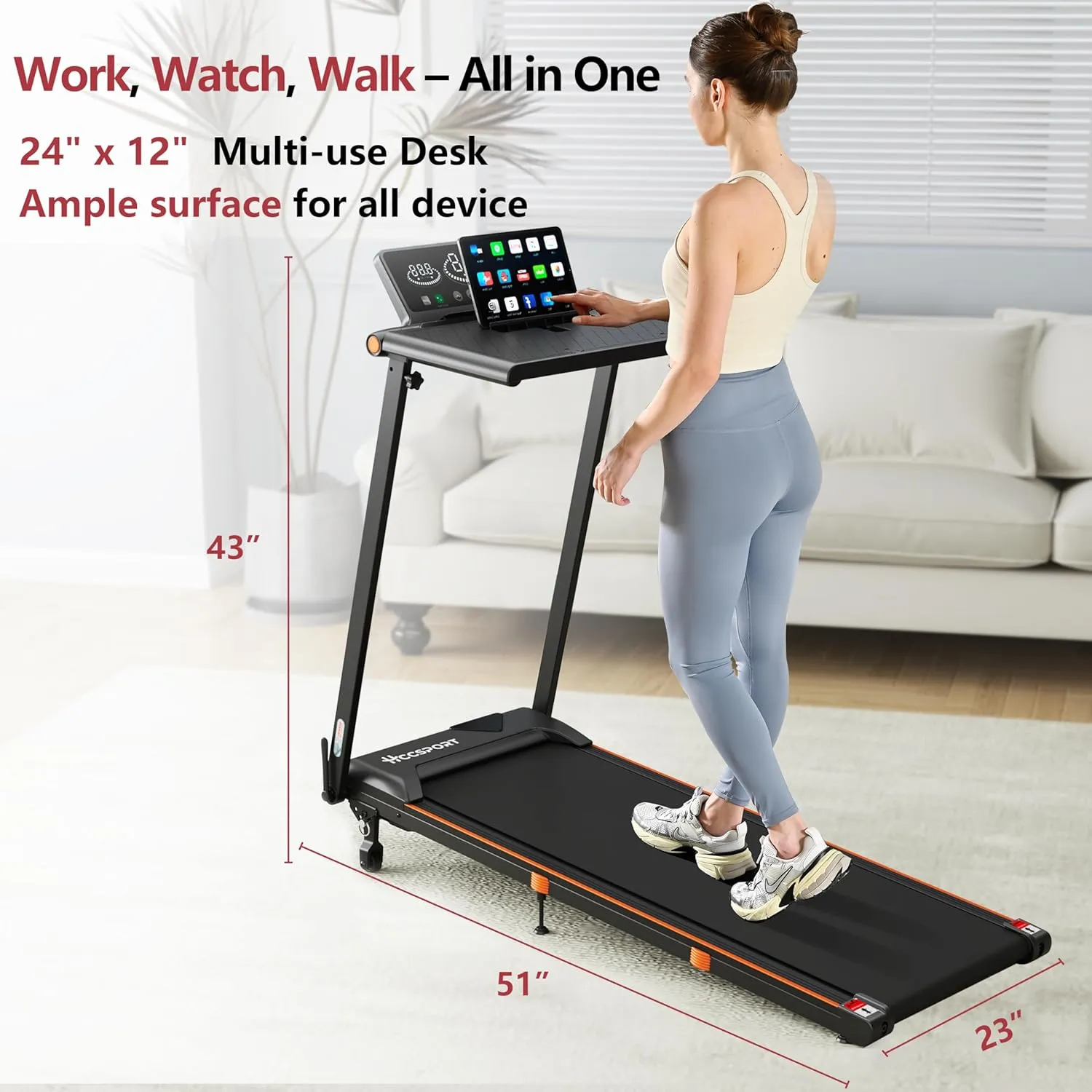 3 in 1 Under Desk Treadmill With Incline - Walking Pad With Removable Desk Workstation, 3.5HP Foldable Compact for Home Small Office - Wristband Remote Control