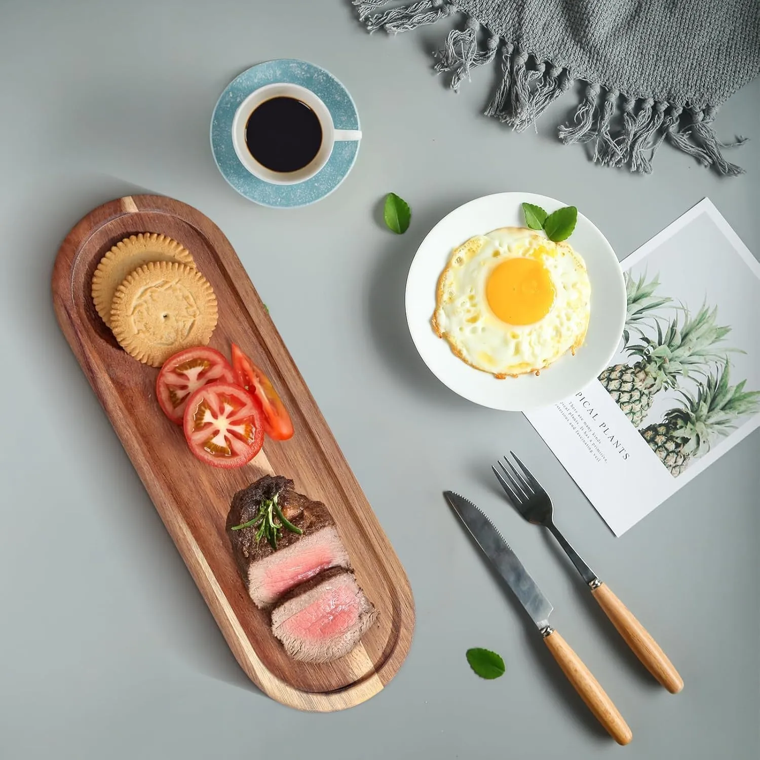 3 Pcs Acacia Wooden Serving Trays Oval Wood Platter Wooden Serving Platter Oval Charcuterie Plates Board Cheese Plate Fruit Wood Tray Acacia Cheese Board for Dessert Appetizer (14" x 4.5")