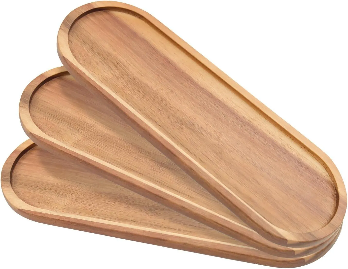 3 Pcs Acacia Wooden Serving Trays Oval Wood Platter Wooden Serving Platter Oval Charcuterie Plates Board Cheese Plate Fruit Wood Tray Acacia Cheese Board for Dessert Appetizer (14" x 4.5")