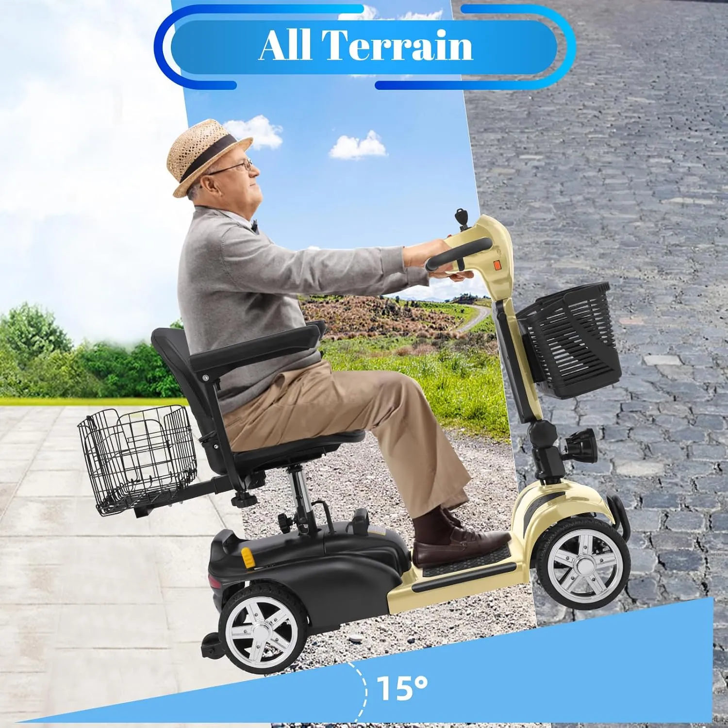 30-60 Miles Ecomobi MS02 Long Range 4 Wheels Electric Mobility Scooter for Adults/Seniors, 350W E-Wheelchair Device w/25Ah Extended Battery, Dual Baskets Compact Mobile for Travel(FSA/HSA Eligible)