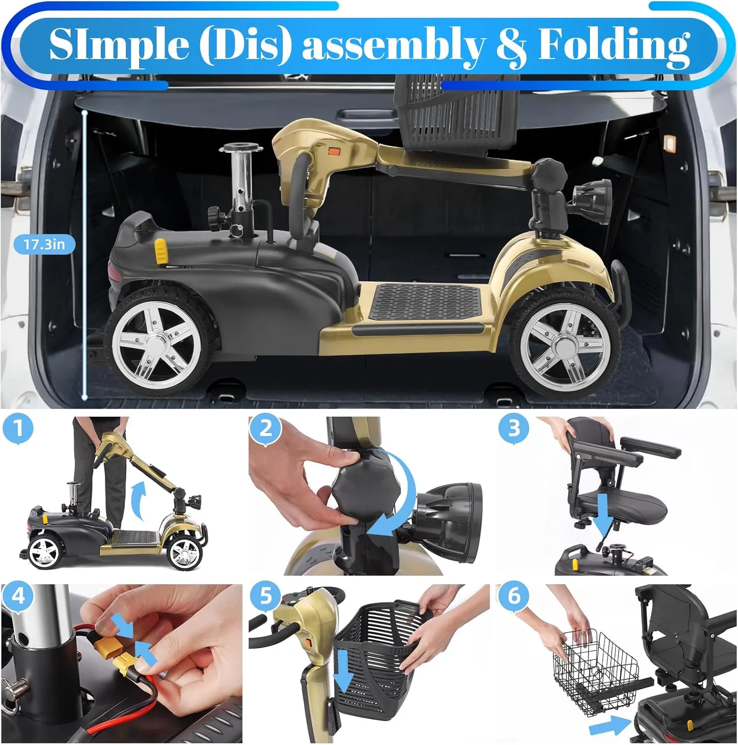 30-60 Miles Ecomobi MS02 Long Range 4 Wheels Electric Mobility Scooter for Adults/Seniors, 350W E-Wheelchair Device w/25Ah Extended Battery, Dual Baskets Compact Mobile for Travel(FSA/HSA Eligible)
