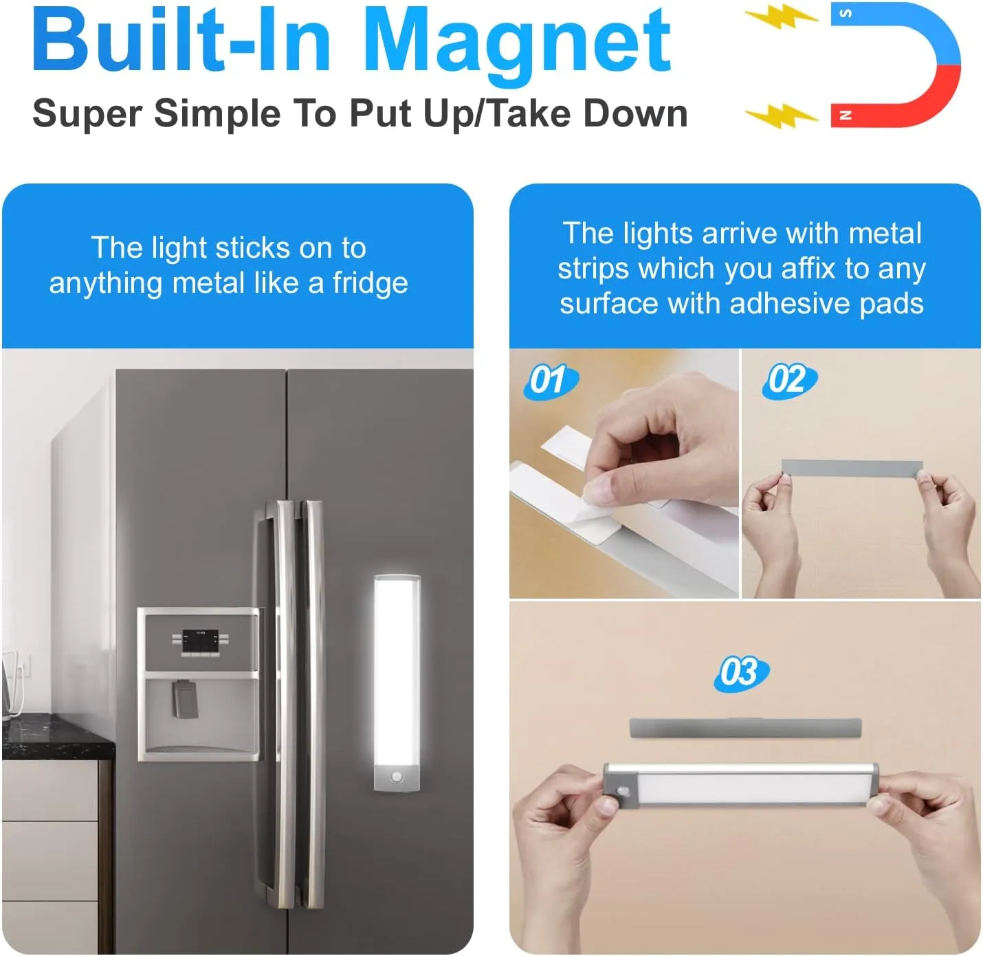 30-LED Under Cabinet Lights,USB Rechargeable Kitchen Cupboard Night Light,Battery Operated Under Counter Closet Lighting,Motion Detector Night Light,Wireless Magnetic Motion Activated Light-2Pack