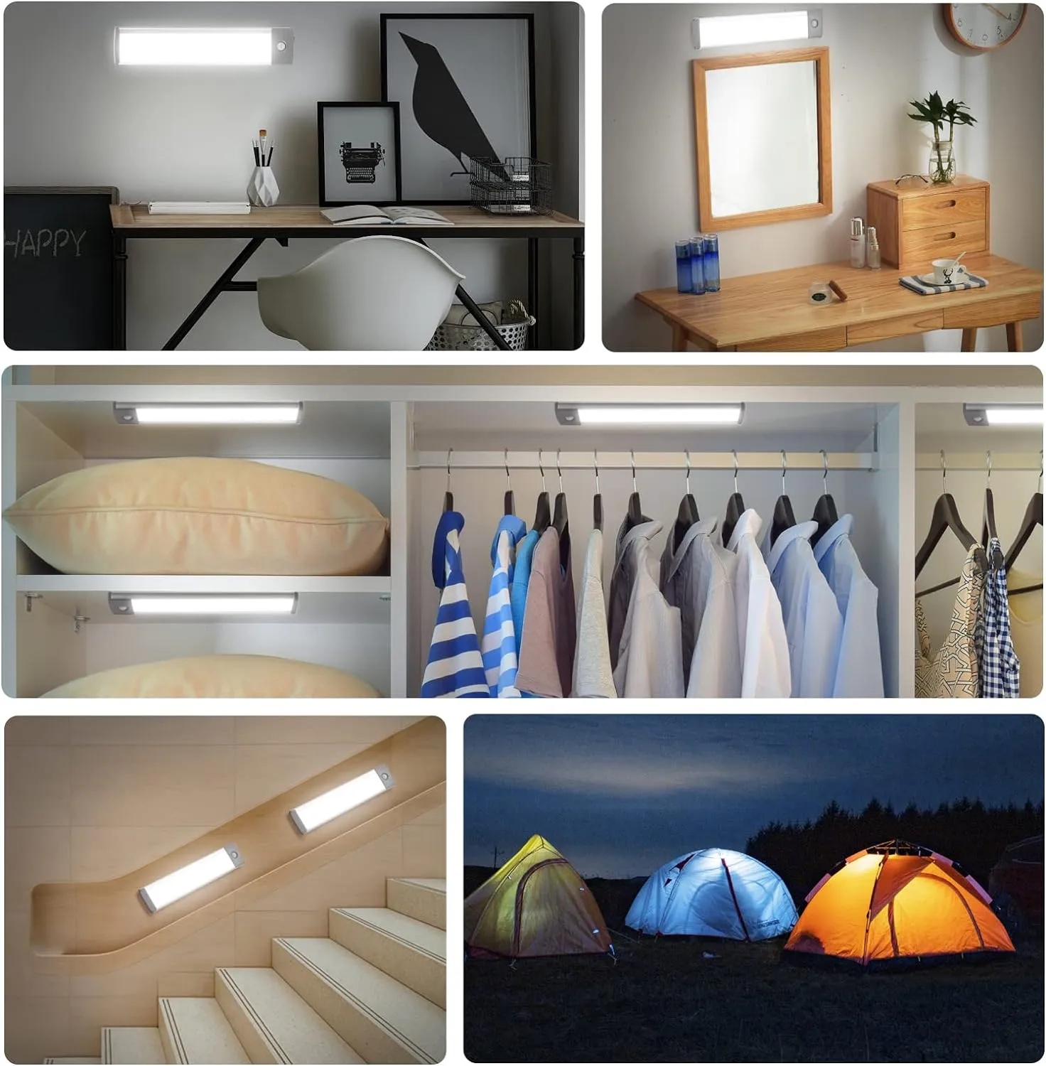 30-LED Under Cabinet Lights,USB Rechargeable Kitchen Cupboard Night Light,Battery Operated Under Counter Closet Lighting,Motion Detector Night Light,Wireless Magnetic Motion Activated Light-2Pack