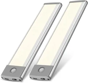30-LED Under Cabinet Lights,USB Rechargeable Kitchen Night Light,Battery Operated Counter Closet Lighting,Wireless Motion Activated Light for Cabinets Cupboard Pantry(Warm Light 2Pack
