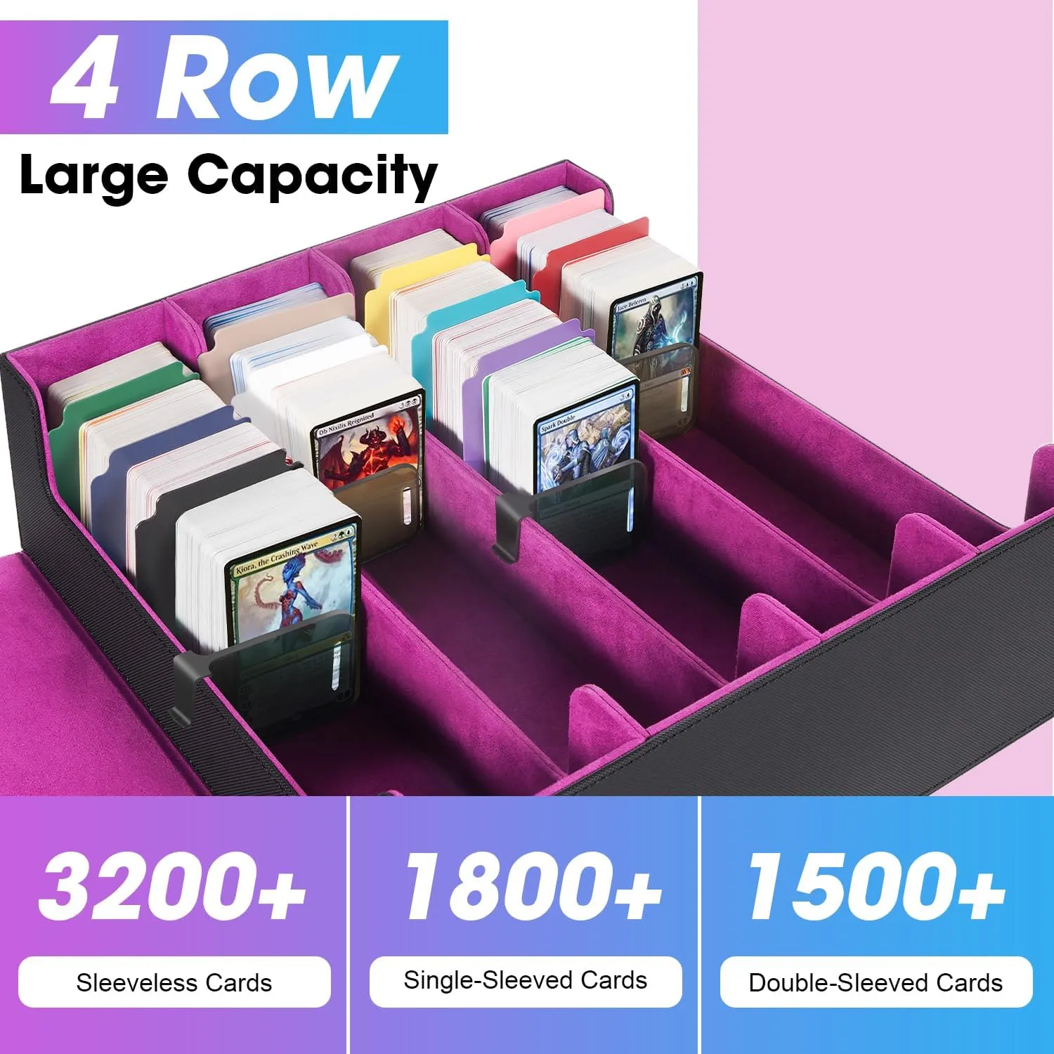 3000 Trading Card Storage Box, PU Leather Organizer Case With 24 Dividers, Magnetic Closure, 4 Supporters, For Game Sports Card,Purple