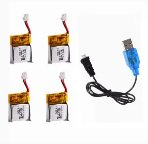 3.7V 100mAh 20C Lipo Battery for WLtoys V272,Cheerson CX-10 Mini Quadcopter Estes Proto X, Syncro X, Hubsan Q4 Nano Quadcopter 4 Pack with USB Charger