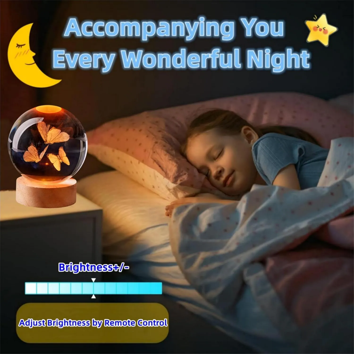 3D Butterfly Crystal Ball Lamp,Lifelike Three Butterflies Night Light,16 Colors Changing Light,Dimmable Remote Control, Gift Lamp (Butterfly)