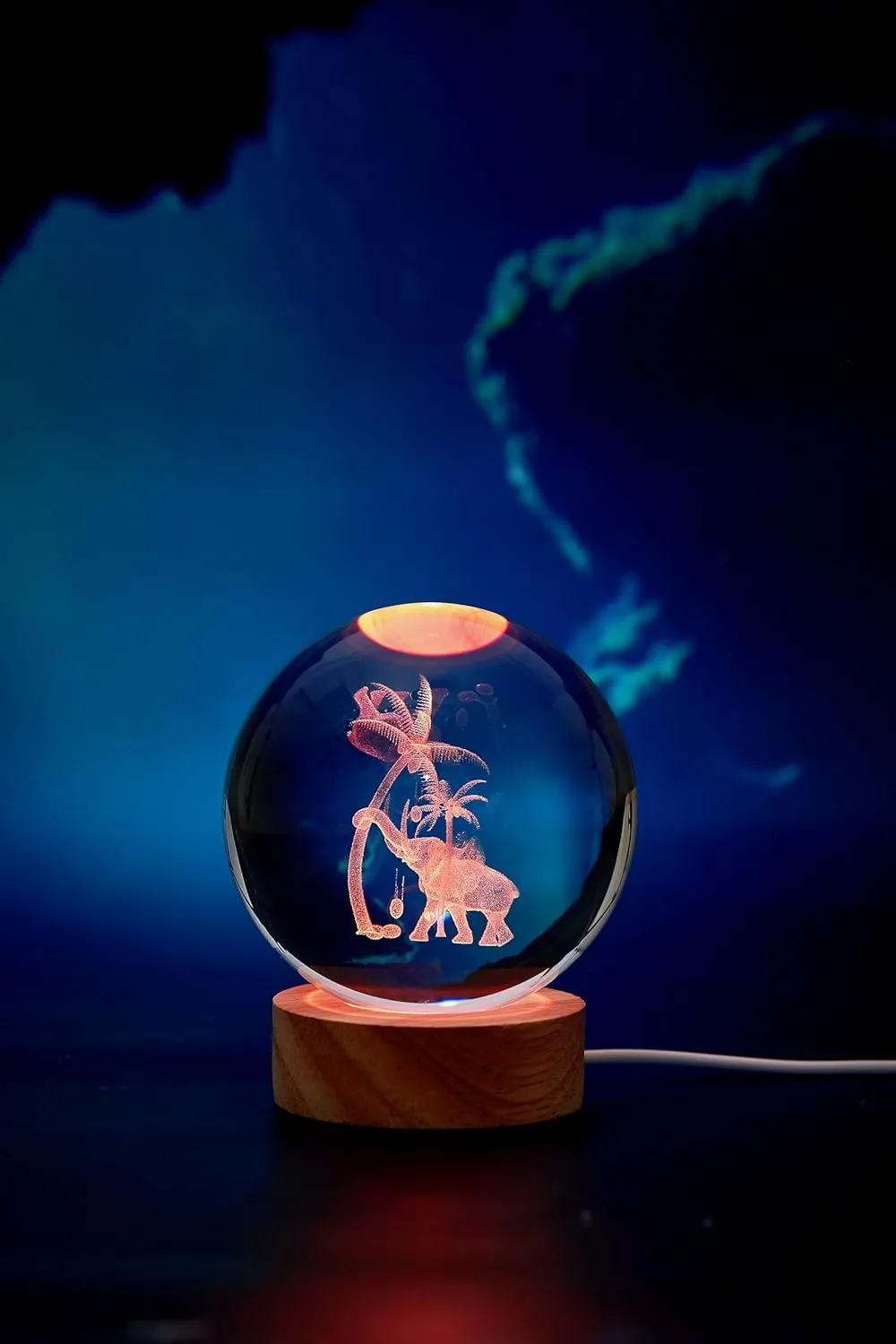3D Elephant Crystal Ball Lamp,Lifelike Elephant Night Light,16 Colors Changing Light,Dimmable Remote Control,Elephant Lamp Gift (J)