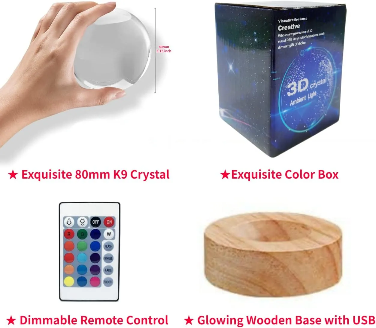 3D Elephant Crystal Ball Lamp,Lifelike Elephant Night Light,16 Colors Changing Light,Dimmable Remote Control,Elephant Lamp Gift (J)