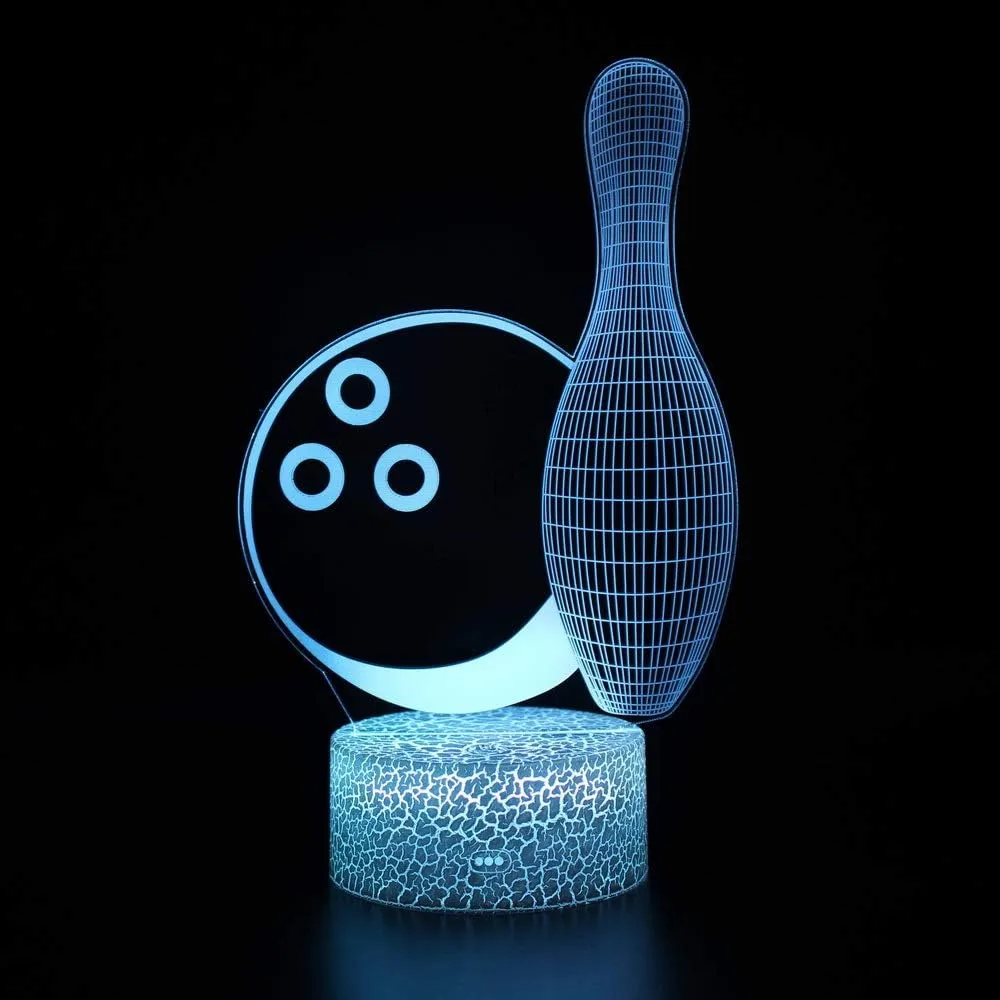 3D Illusion Bowling Night Light Teenager Christmas Gifts Xmas Gift Lamp 16 Color Change Touch White Crack Base Birthday Present with Remote Control Boys Girls