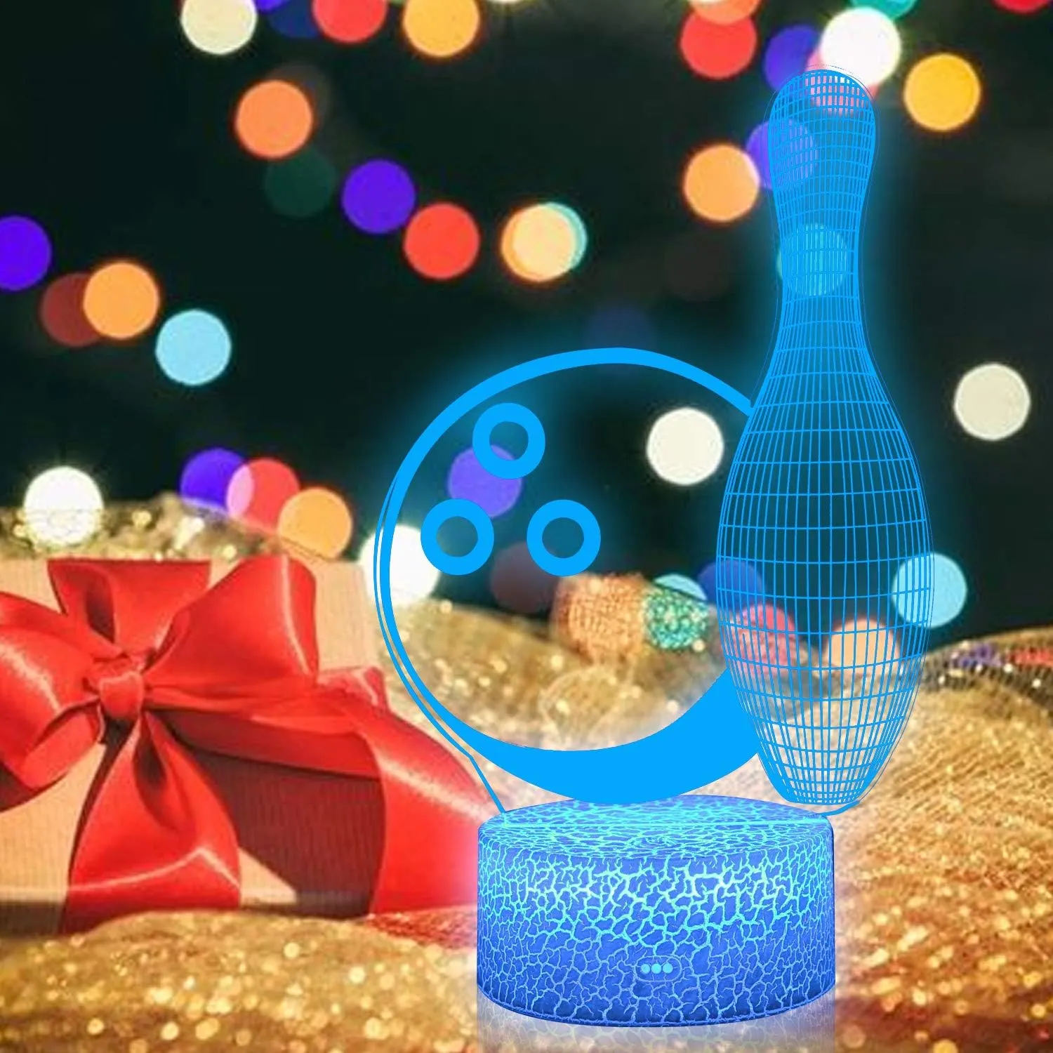 3D Illusion Bowling Night Light Teenager Christmas Gifts Xmas Gift Lamp 16 Color Change Touch White Crack Base Birthday Present with Remote Control Boys Girls