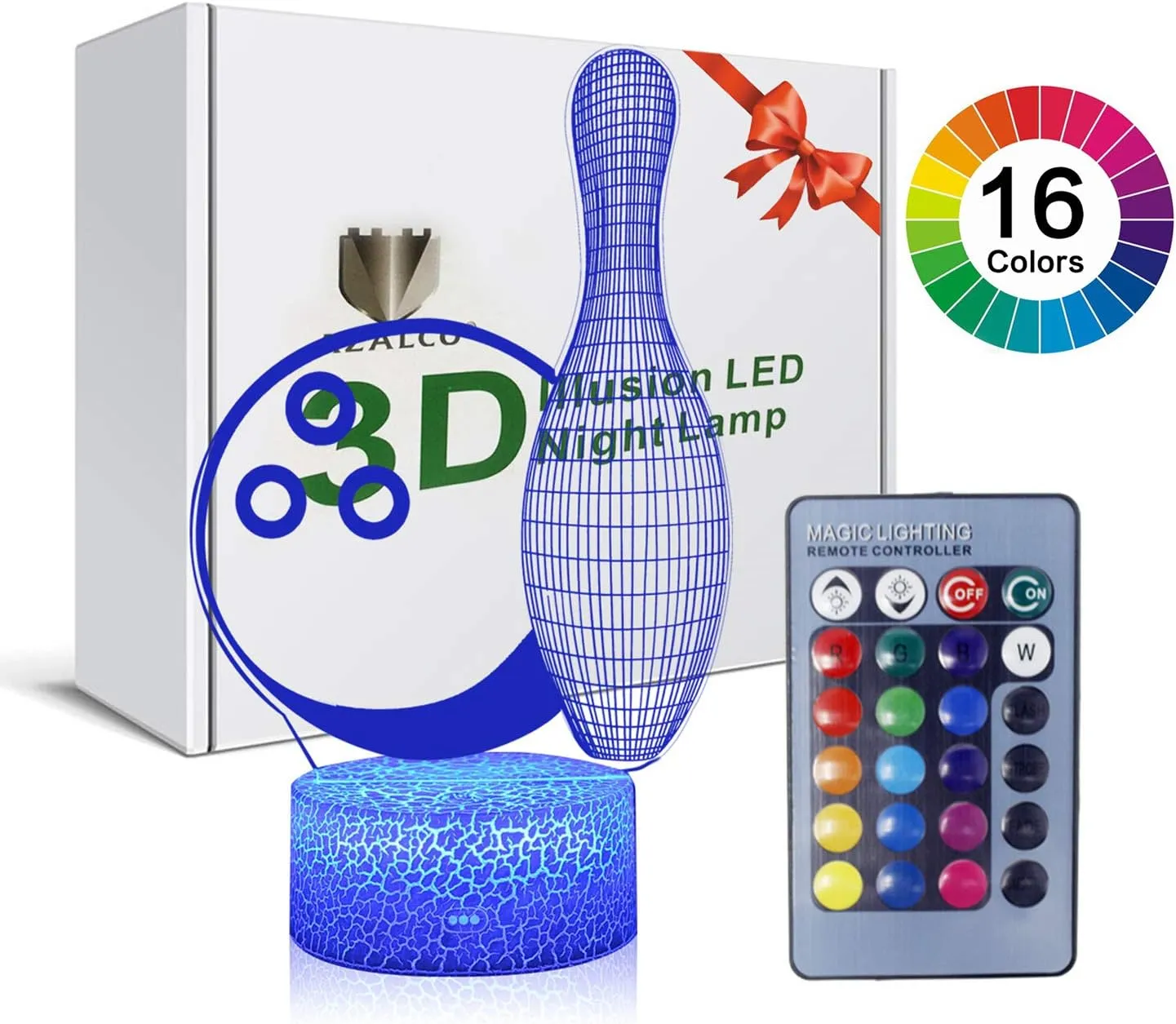 3D Illusion Bowling Night Light Teenager Christmas Gifts Xmas Gift Lamp 16 Color Change Touch White Crack Base Birthday Present with Remote Control Boys Girls