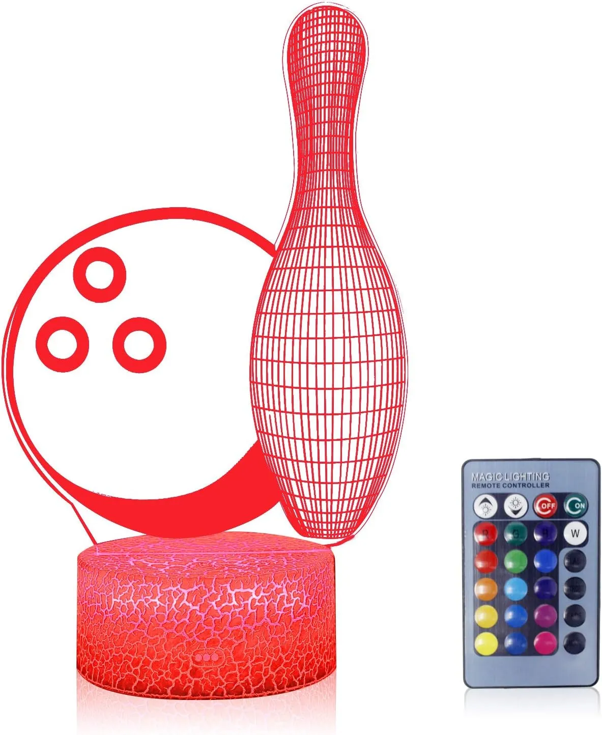 3D Illusion Bowling Night Light Teenager Christmas Gifts Xmas Gift Lamp 16 Color Change Touch White Crack Base Birthday Present with Remote Control Boys Girls