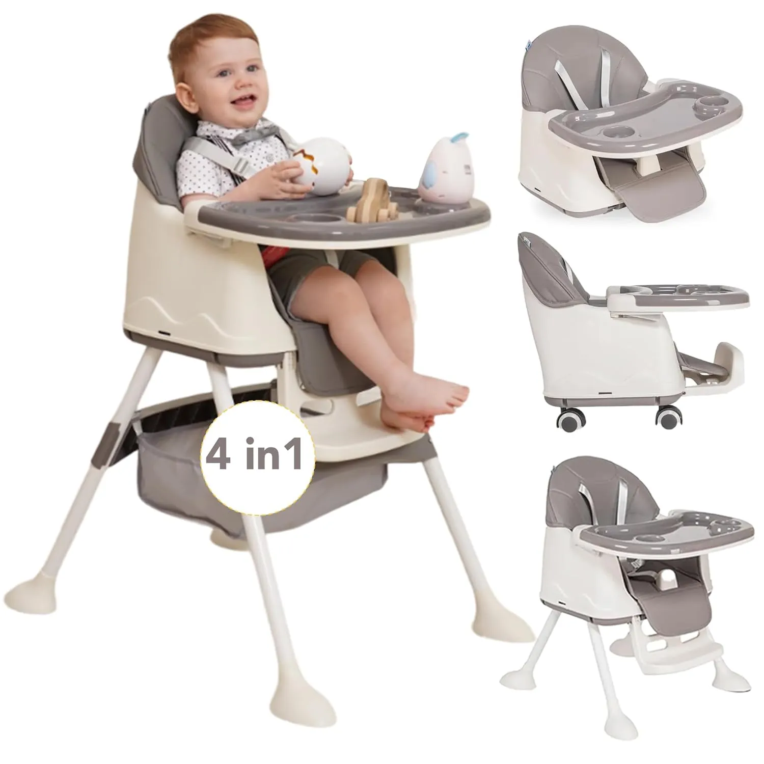 4-in-1 Honey Baby High Chair - Convertible Baby Highchair, Dining Seat and Toddler Chair - for Ages 6 Months and Up to 50.7lb - Gray - Maxibaby