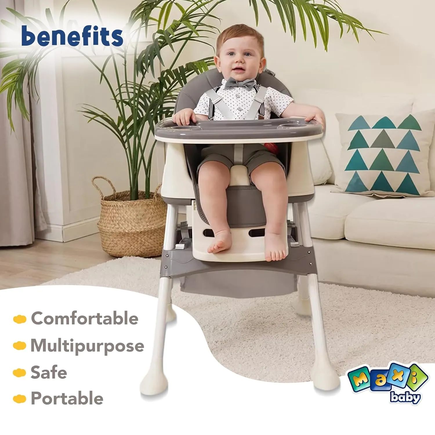 4-in-1 Honey Baby High Chair - Convertible Baby Highchair, Dining Seat and Toddler Chair - for Ages 6 Months and Up to 50.7lb - Gray - Maxibaby