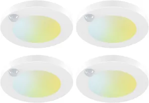 4 Inch Field Selectable 5CCT LED Motion Sensor Ceiling Light, 120V Wired Closet Light, 10 Watts, 600Lm, CRI80 , Non-dimmable, ETL Certified, Wet Location, Round/White, 4 Packs …