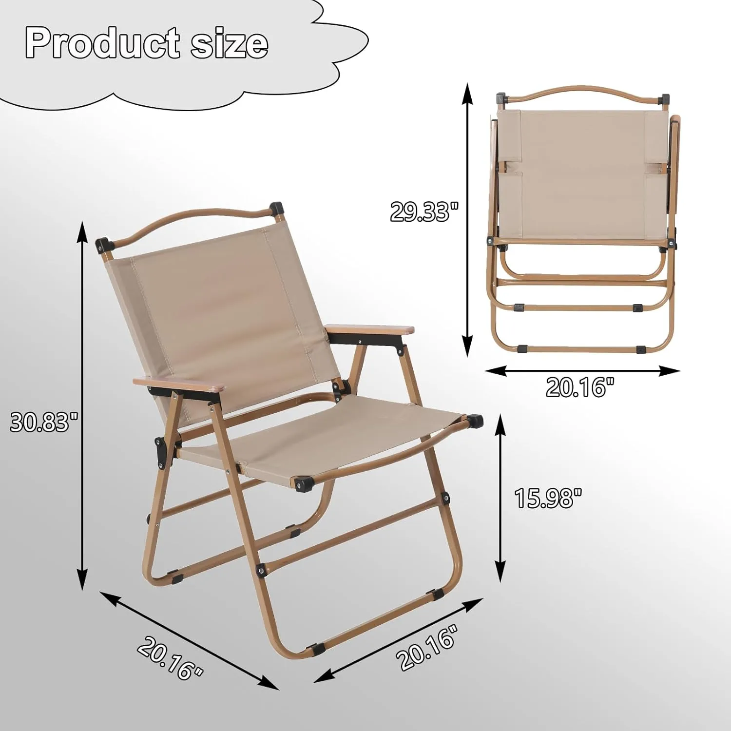 4 Pack Folding Camping Chairs for Adults, Portable Outdoor Beach Chair Foldable, Outdoor Camp Chairs with Metal Frame Wooden Handrail for Camping, Parety, Fishing, Beach, Lawns, Patio, Khaki