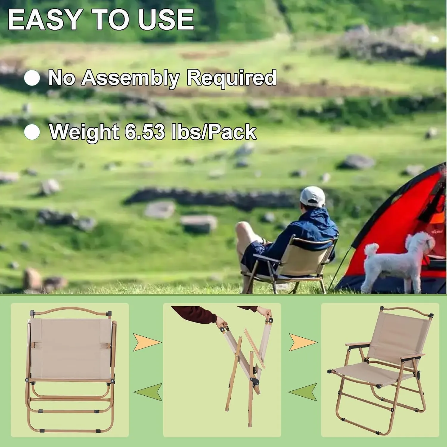 4 Pack Folding Camping Chairs for Adults, Portable Outdoor Beach Chair Foldable, Outdoor Camp Chairs with Metal Frame Wooden Handrail for Camping, Parety, Fishing, Beach, Lawns, Patio, Khaki