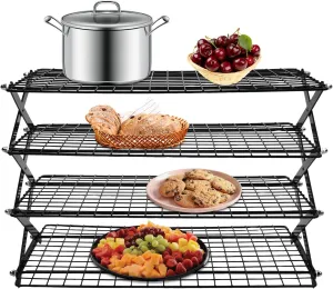 4-Tier Collapsible Cooling Rack for Baking, Adjustable Stackable Cooling Tray Rack Outdoor Folding Shelf Portable Barbecue Net Desk Camp Grill Storge