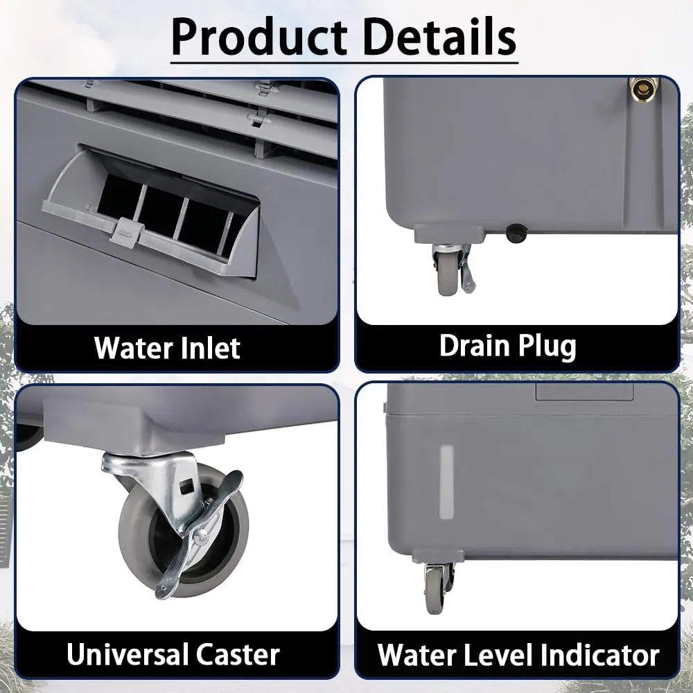 43" 4500 CFM Evaporative Air Cooler, 13.3 Gal Water Tank, 3 Speeds, Oscillating Cools up to 1500 Sq. ft, Portable Industrial Swamp Water Cooler for Outdoor Commercial Factory