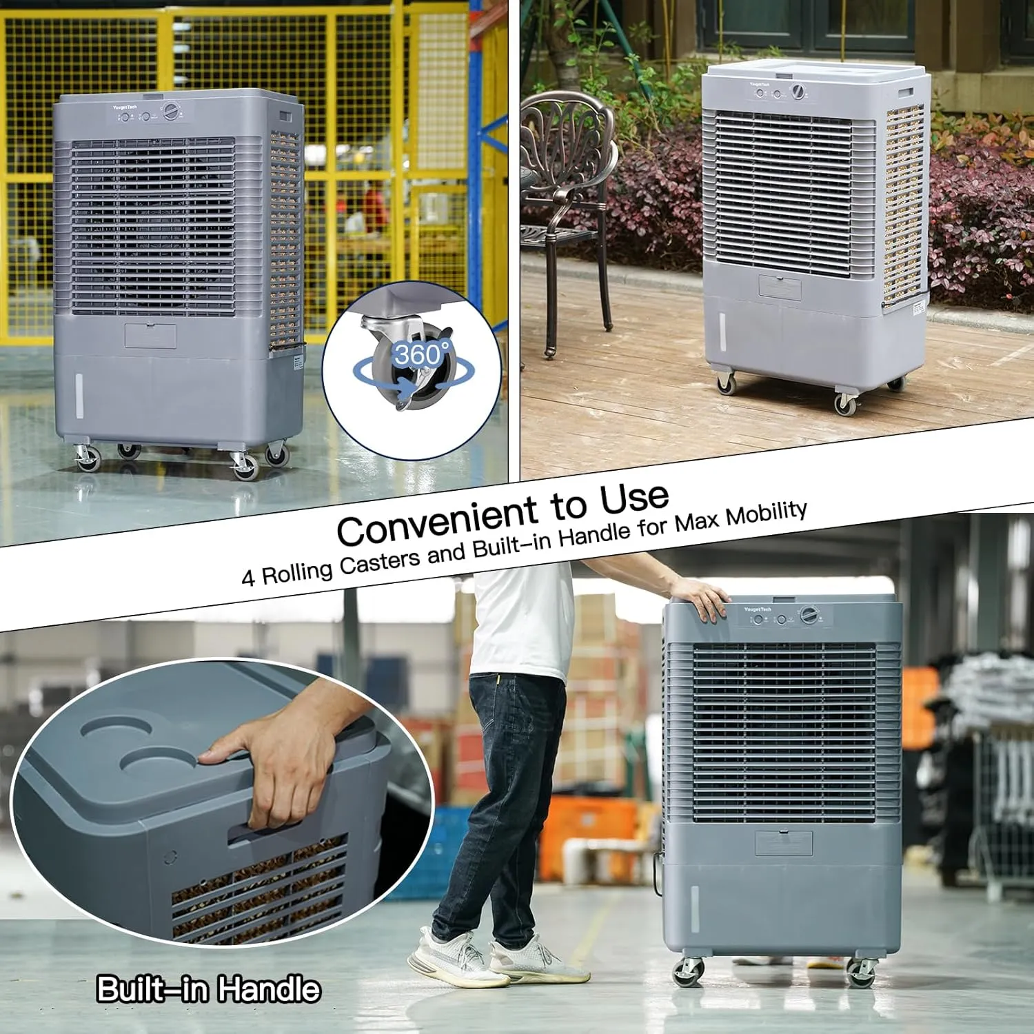 43" 4500 CFM Evaporative Air Cooler, 13.3 Gal Water Tank, 3 Speeds, Oscillating Cools up to 1500 Sq. ft, Portable Industrial Swamp Water Cooler for Outdoor Commercial Factory