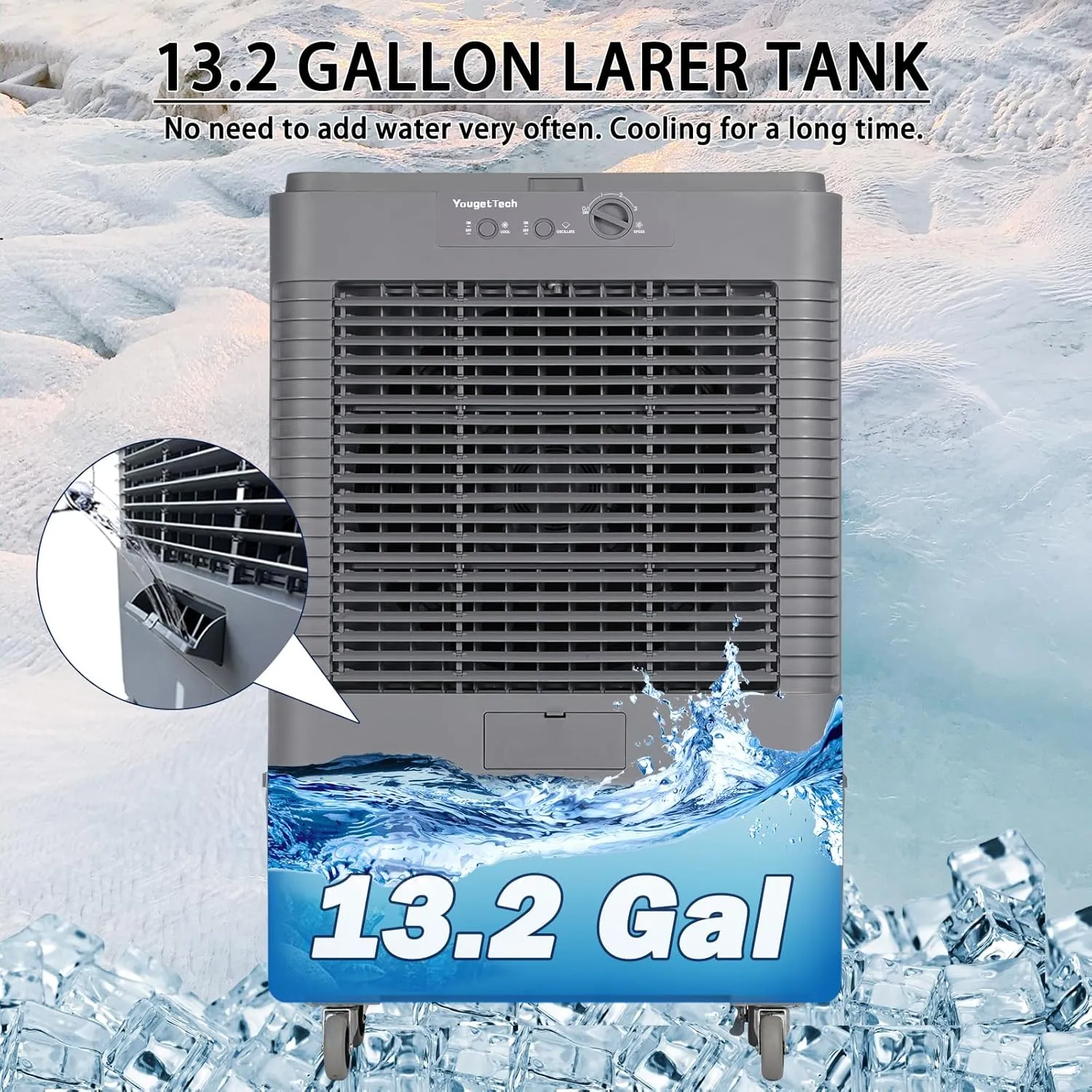 43" 4500 CFM Evaporative Air Cooler, 13.3 Gal Water Tank, 3 Speeds, Oscillating Cools up to 1500 Sq. ft, Portable Industrial Swamp Water Cooler for Outdoor Commercial Factory