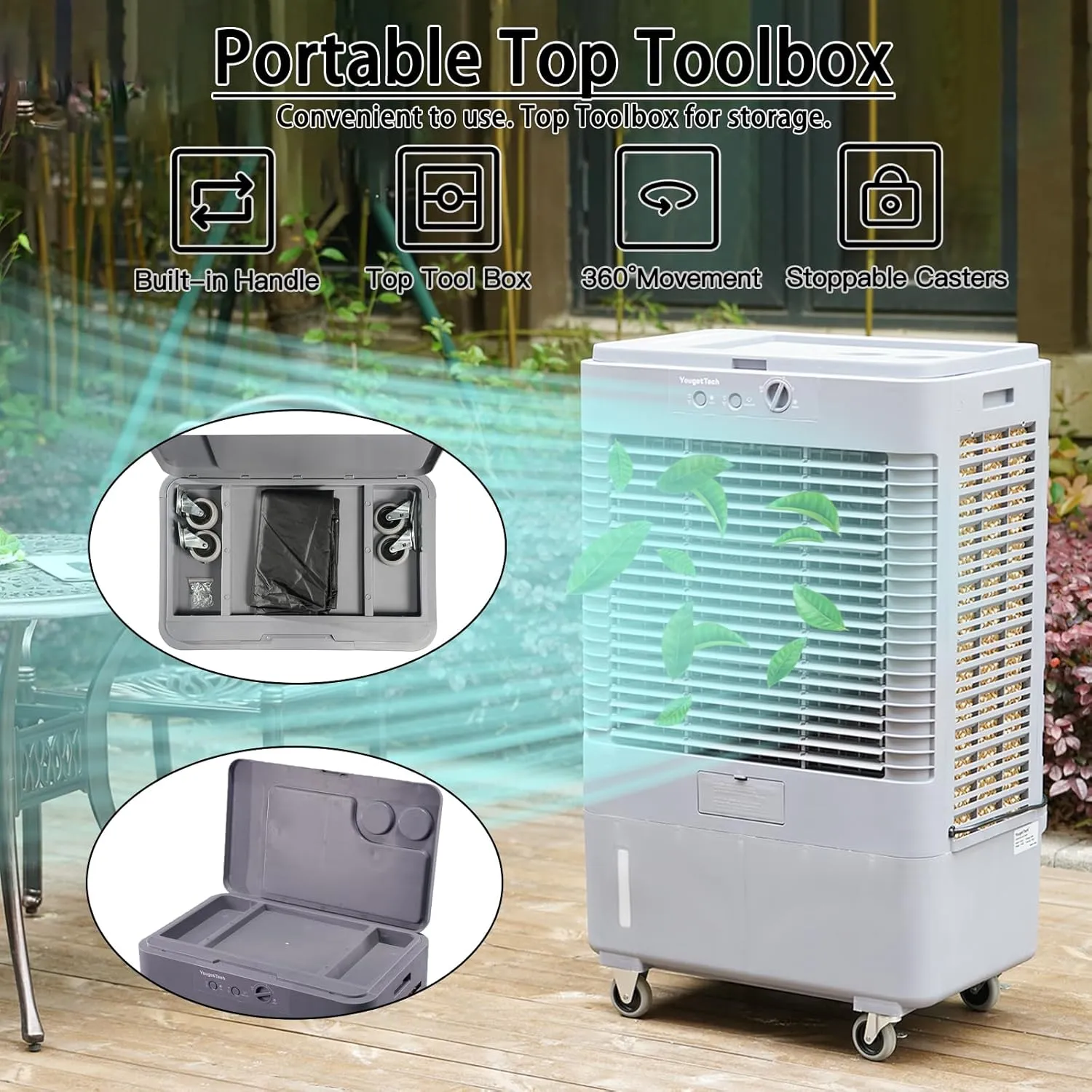 43" 4500 CFM Evaporative Air Cooler, 13.3 Gal Water Tank, 3 Speeds, Oscillating Cools up to 1500 Sq. ft, Portable Industrial Swamp Water Cooler for Outdoor Commercial Factory