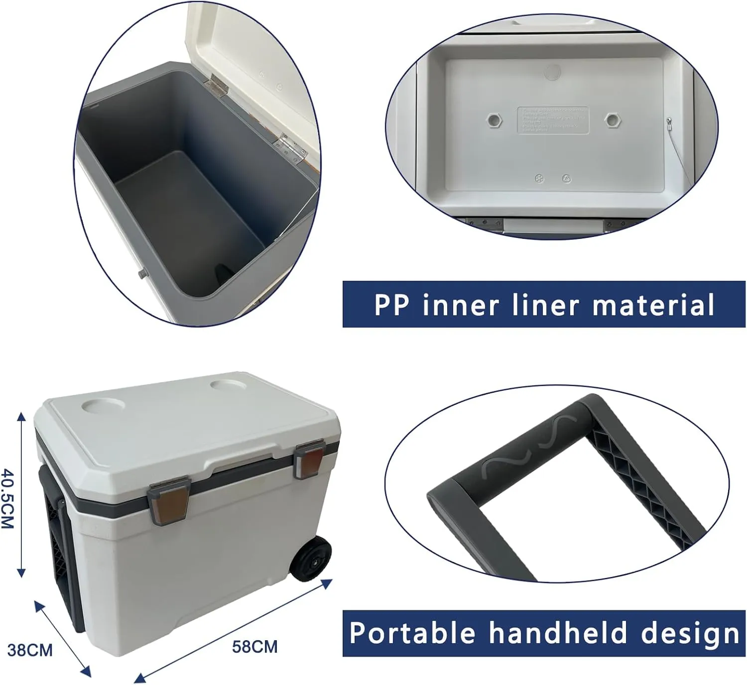 48 Quart Camping Cooler，Portable Cooling Box，Suitable for BBQ, Camping, picnics, and Other Outdoor Activities