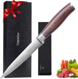 5 Inch Kitchen Utility Knife with Sheath, Multi-purpose Small Chef Knife with Ergonomic Pakkawood Handle, 5Cr15MoV stainless steel Knives for Cutting Meat, Fruit & Vegetable