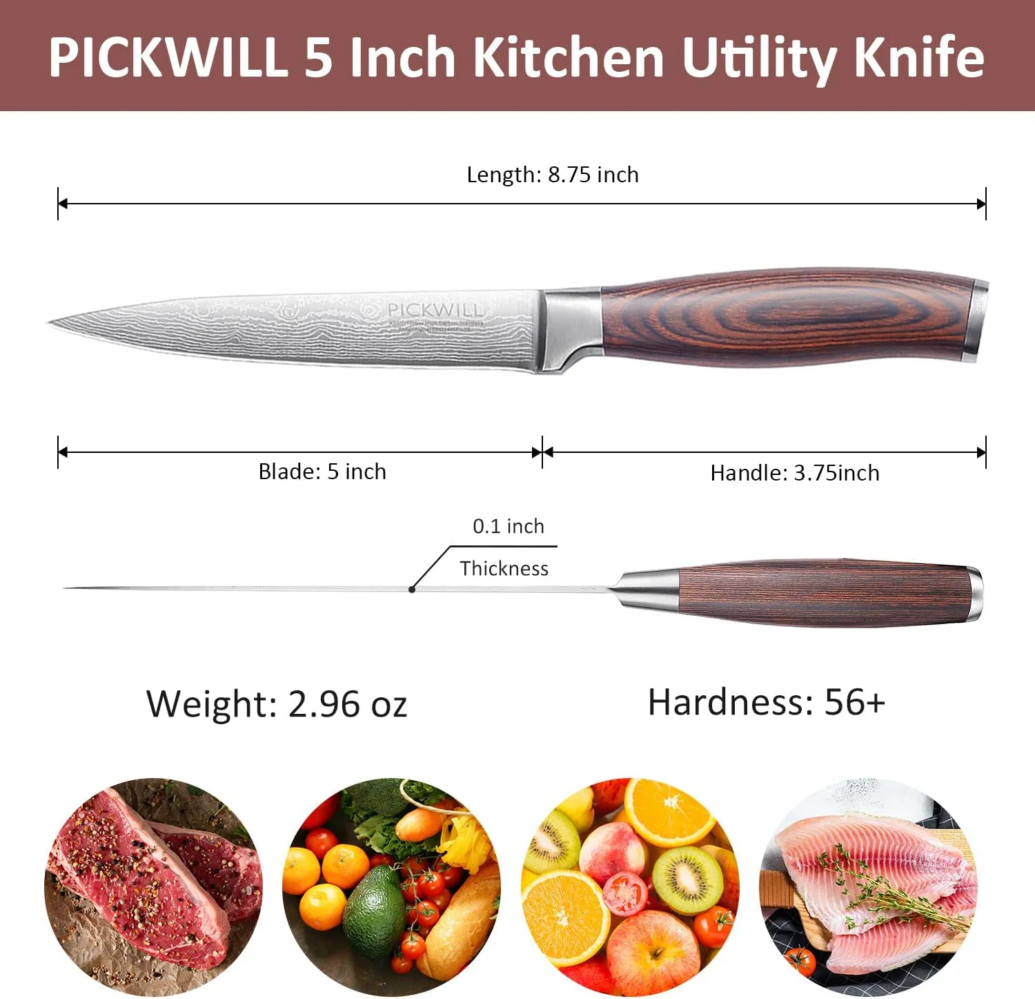 5 Inch Kitchen Utility Knife with Sheath, Multi-purpose Small Chef Knife with Ergonomic Pakkawood Handle, 5Cr15MoV stainless steel Knives for Cutting Meat, Fruit & Vegetable