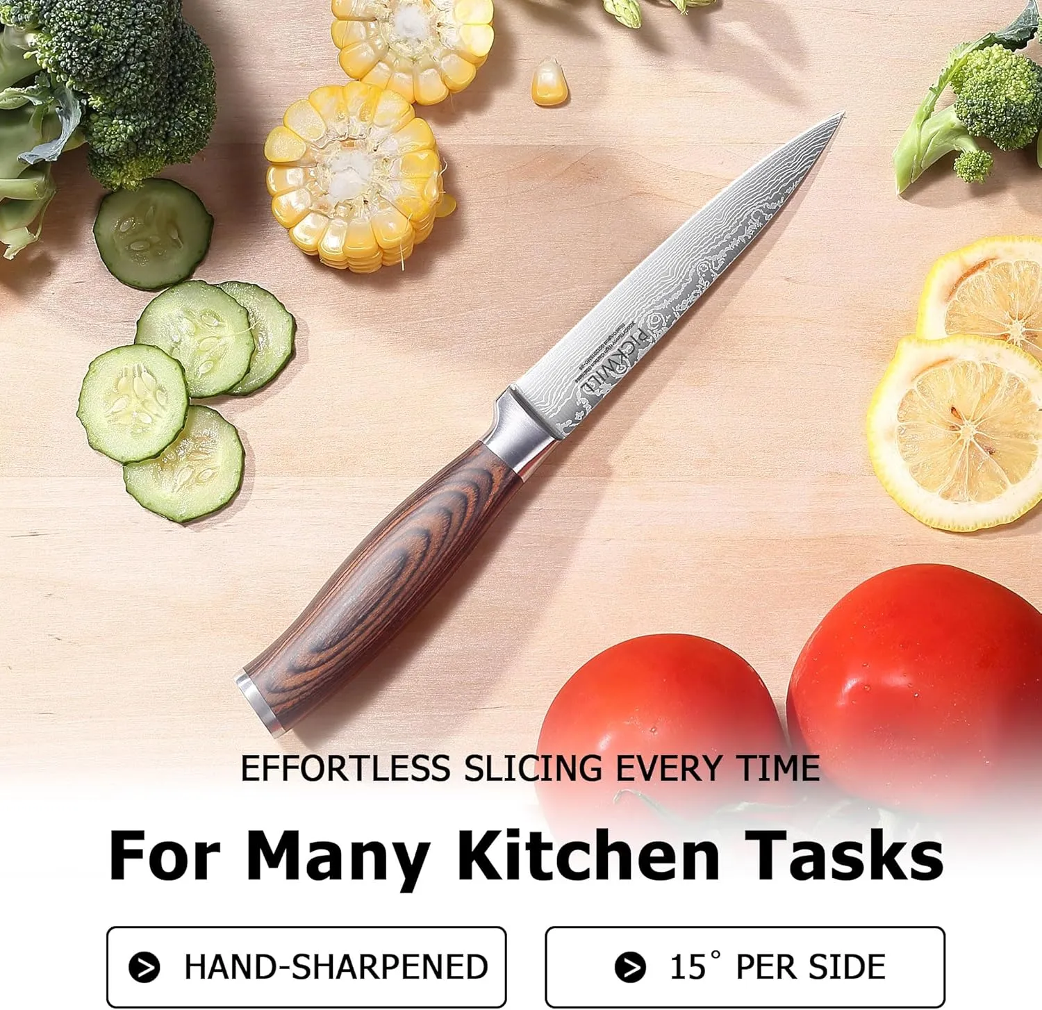 5 Inch Kitchen Utility Knife with Sheath, Multi-purpose Small Chef Knife with Ergonomic Pakkawood Handle, 5Cr15MoV stainless steel Knives for Cutting Meat, Fruit & Vegetable