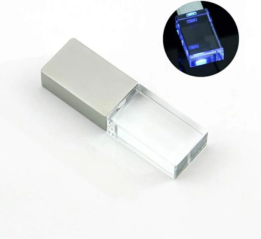 5 Pack 16GB USB 2.0 Bulk Flash Drives Glass Crystal LED Light Memory Stick Glass Transparent Clear Thumb Drives Jump Drive Pendrive Zip Drive (16GB, Glass Crystal x 5)