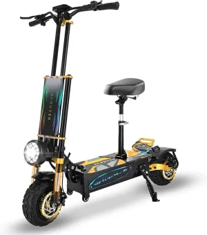 6000W Dual Motor Electric Scooter for Adults,60V 40Ah Battery,80 Miles Long Range,11" Fat Tires,Foldable Aluminum Frame,Detachable Seat, All-Terrain Off-Road & City Commuting,LED Lights