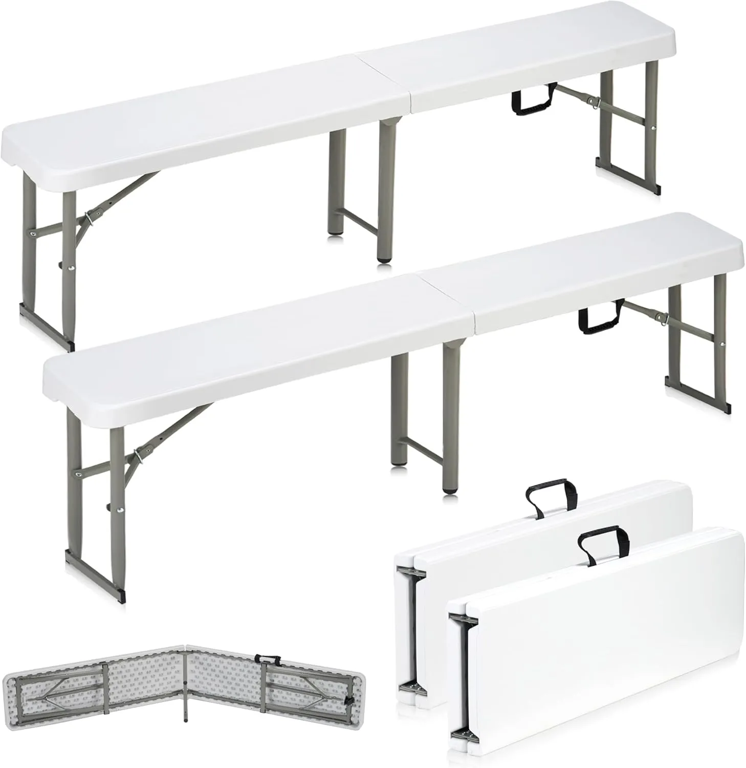 6ft Plastic Folding Bench with Carrying Handle & Lock, Portable Outdoor Bench in Garden Picnic Camping Dining Party Seat, Waterproof Bench for Soccer Activities, Firm and Durable（2 Pack A）