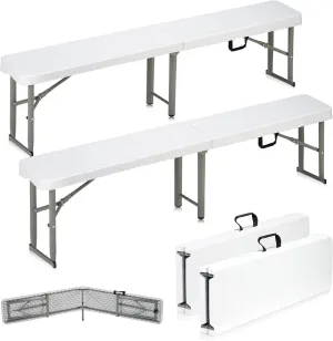 6ft Plastic Folding Bench with Carrying Handle & Lock, Portable Outdoor Bench in Garden Picnic Camping Dining Party Seat, Waterproof Bench for Soccer Activities, Firm and Durable（2 Pack A）