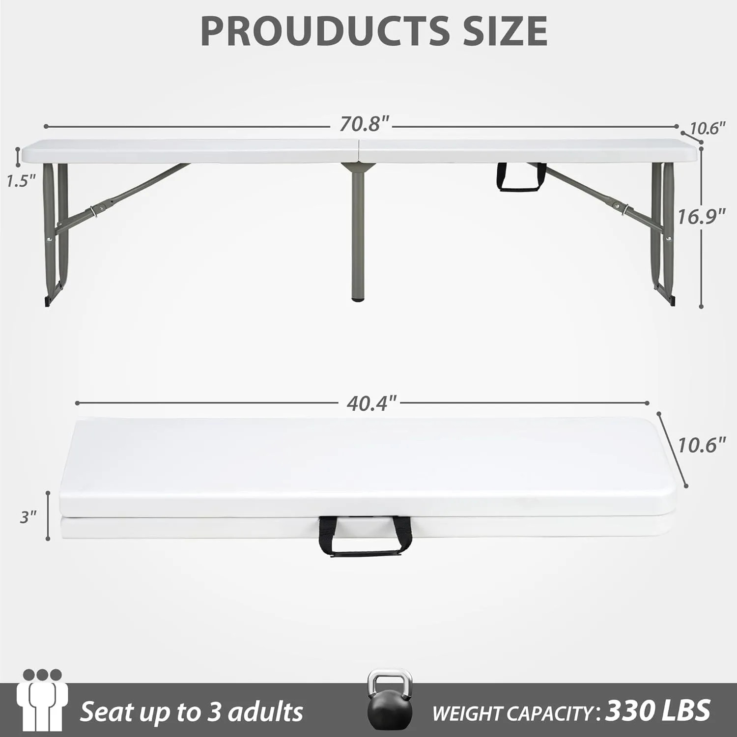 6ft Plastic Folding Bench with Carrying Handle & Lock, Portable Outdoor Bench in Garden Picnic Camping Dining Party Seat, Waterproof Bench for Soccer Activities, Firm and Durable（2 Pack A）