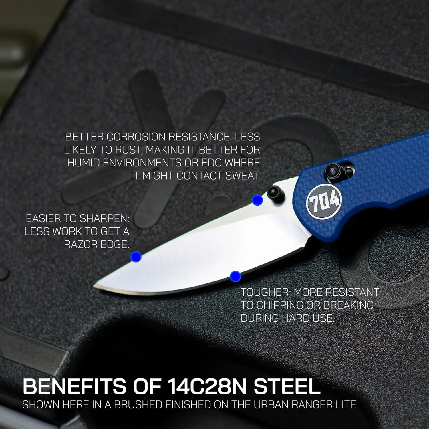 704 Gear Urban Ranger Lite V2 | EDC Folding Pocket Knife with Ambidextrous Thumbstud and Crossbar Lock | 2.91" Blade, 14C28N Steel, Reversible Pocket Clip | Black/Black