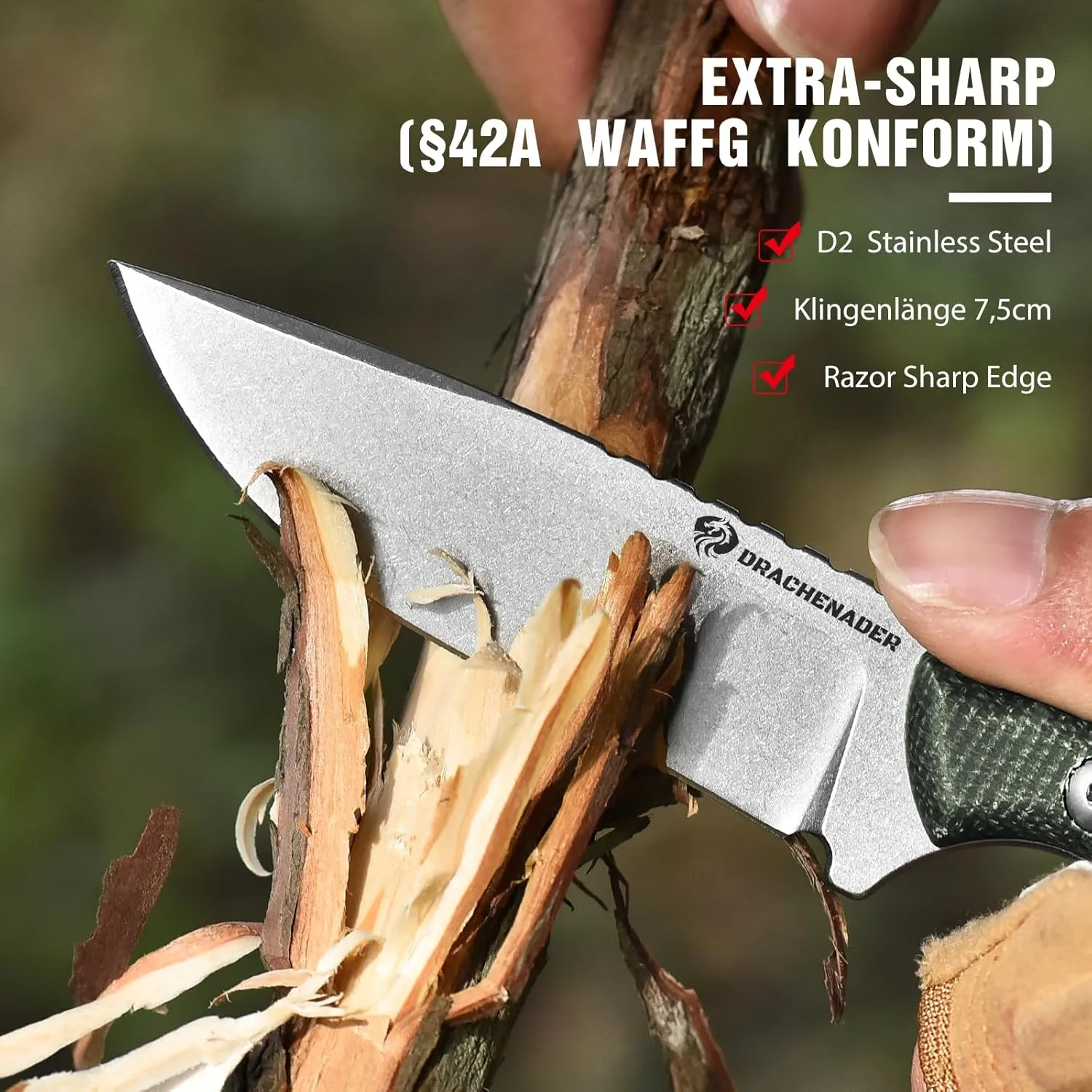 7" Small Fixed Blade Knife with Sheath GT3, 2.95" D2 Steel Blade, Full Tang, EDC knife with Pocket Clip Outdoor with Micarta Handle