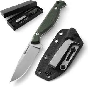 7" Small Fixed Blade Knife with Sheath GT3, 2.95" D2 Steel Blade, Full Tang, EDC knife with Pocket Clip Outdoor with Micarta Handle