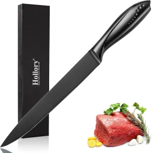 8 Inch Slicing Knife, German High Carbon Stainless-Steel Blade and Ergonomic Comfortable Handle, Non-Stick Slicer Knife for Carving Slicing Cutting of Meat Vegetables and Fruits-Black