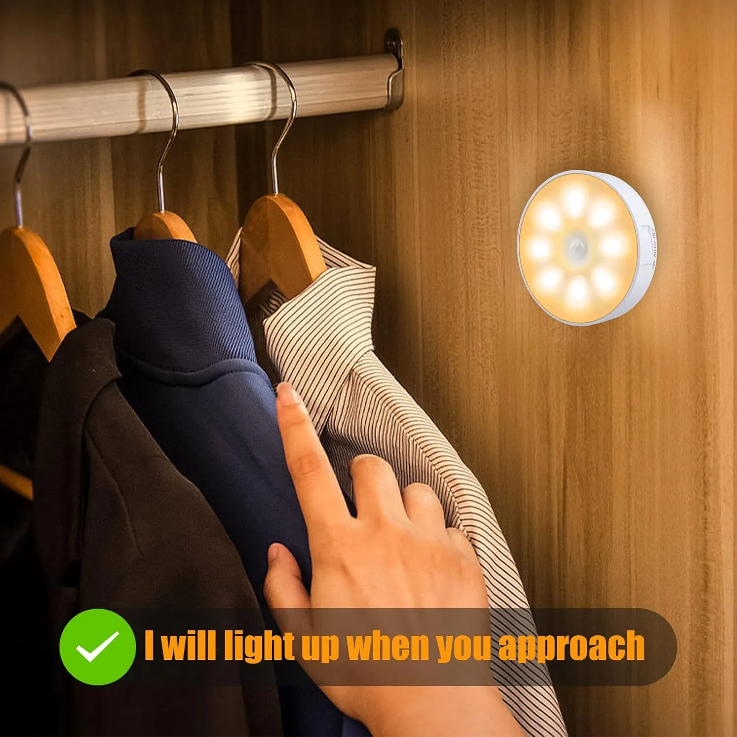 8 LEDs Motion Sensor Light Indoor, Night Light USB Rechargeable, 3 Light Modes & 400 mAh Battery, Cordless Magnetic Sticker Nightlight for Stair, Closet, Hallway - 3000K Warm White 6 Pack