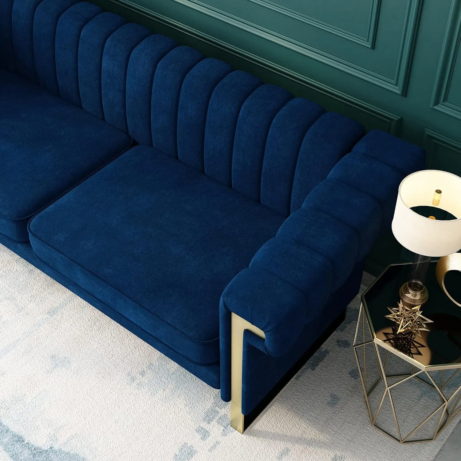 83'' Blue Velvet Couch Sofa Mid-Century Modern Love Seat Chesterfield 3 Seat Couches Sofa for Living Room Apartment (Blue)