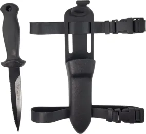 8.5" (216 mm) Dive & Spearfishing Knife – SS304 Serrated Stainless Steel with Black Coating for Easy Cleaning – Lightweight, Rust-Resistant Blade – Includes Adjustable Arm/Leg Holster