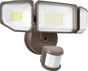 85W LED Security Lights Motion Sensor Light Outdoor, 8500LM Dusk to Dawn, IP65 Waterproof, 6500K, 3 Head Motion Detected Flood Light, Floodlight for Outside, Garage, Yard, Porch (Brown)