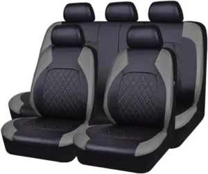 9 Pcs Car Seat Cover Sets for Daewoo NEXIA Hatchback 1995-1997, Leather Seat Cover Waterproof Breathable Nonslip Full Set Seat Covers Interior Accessories,Grey