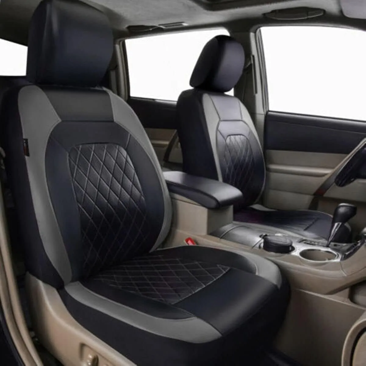 9 Pcs Car Seat Cover Sets for Daewoo NEXIA Hatchback 1995-1997, Leather Seat Cover Waterproof Breathable Nonslip Full Set Seat Covers Interior Accessories,Grey