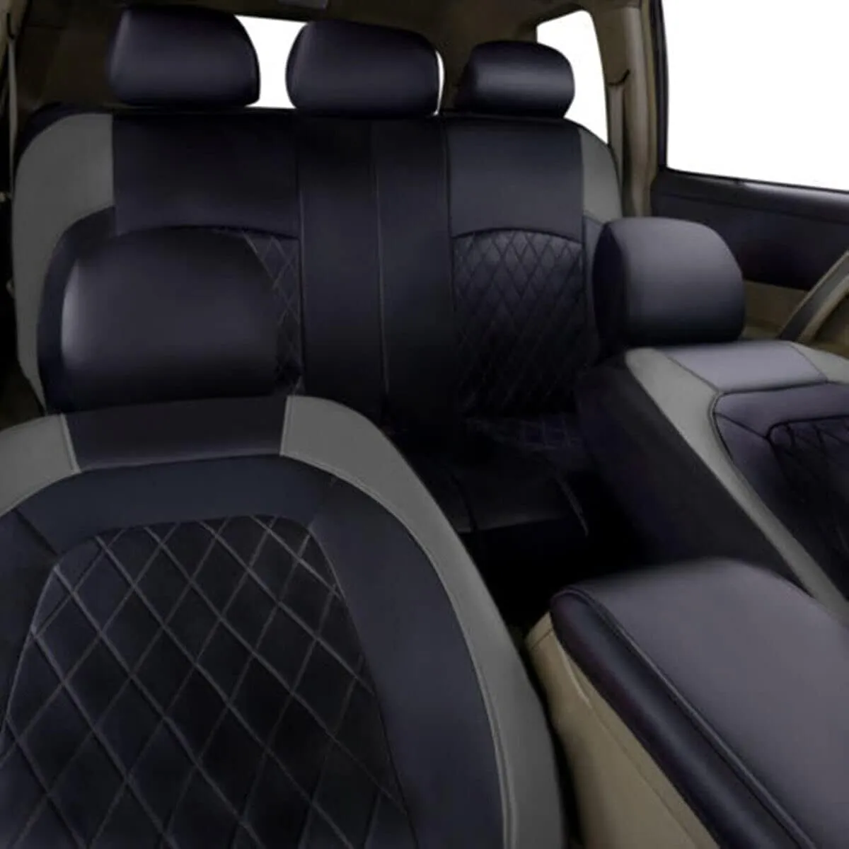 9 Pcs Car Seat Cover Sets for Daewoo NEXIA Hatchback 1995-1997, Leather Seat Cover Waterproof Breathable Nonslip Full Set Seat Covers Interior Accessories,Grey