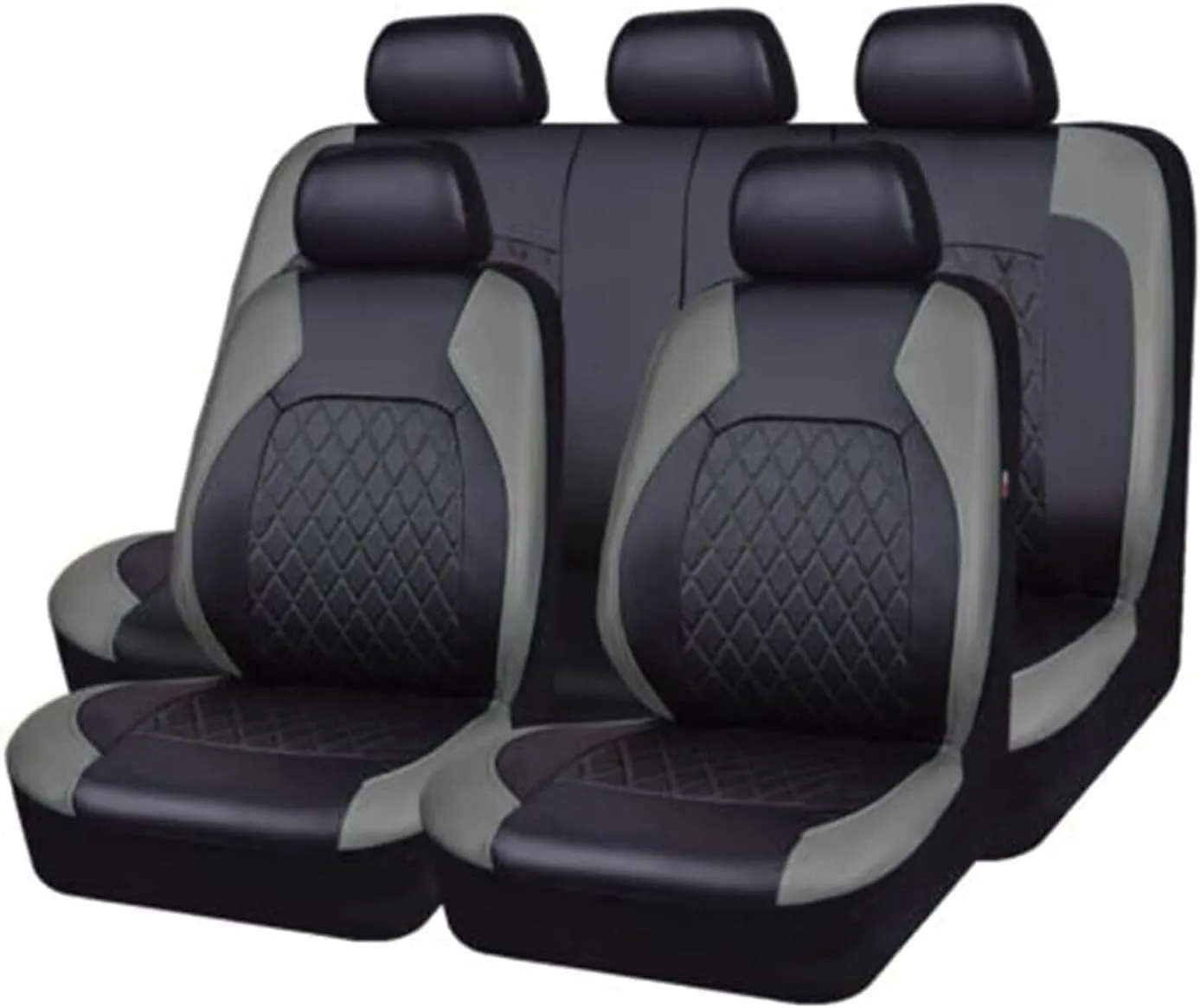 9 Pcs Car Seat Cover Sets for Daewoo NEXIA Hatchback 1995-1997, Leather Seat Cover Waterproof Breathable Nonslip Full Set Seat Covers Interior Accessories,Grey