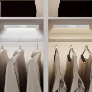 90 LED Closet Lights Motion Sensored with Eye-Protection Design, Rechargeable LED Wardrobe Lighting with Remote and Magnetic, 3000mAh Cabinet Light Battery Operated for Pantry Wardrobe, 18inch