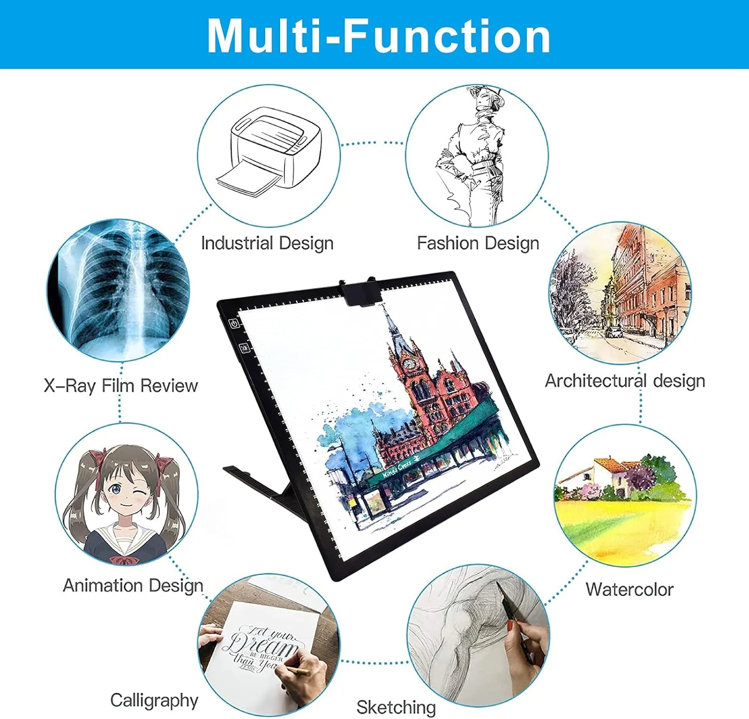 A3 LED Light Pad with Carry Bag, TOHETO Wireless Rechargeable Light Board with Stand and Top Magnetic Clip 3 Colors Stepless Dimmable 6 Levels Brightness Light Box for Diamond Painting Weeding Vinyl
